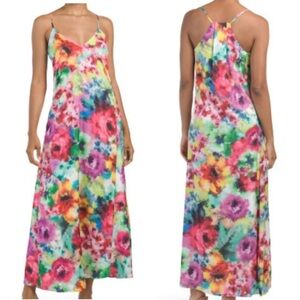 Nicole Miller plus size 1X rainbow watercolor slip dress women’s maxi length